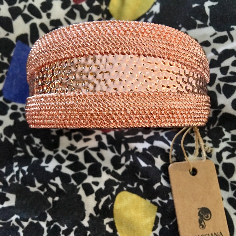 New Hinged Rose Gold Textured Hammered Passiana Bangle Bracelet